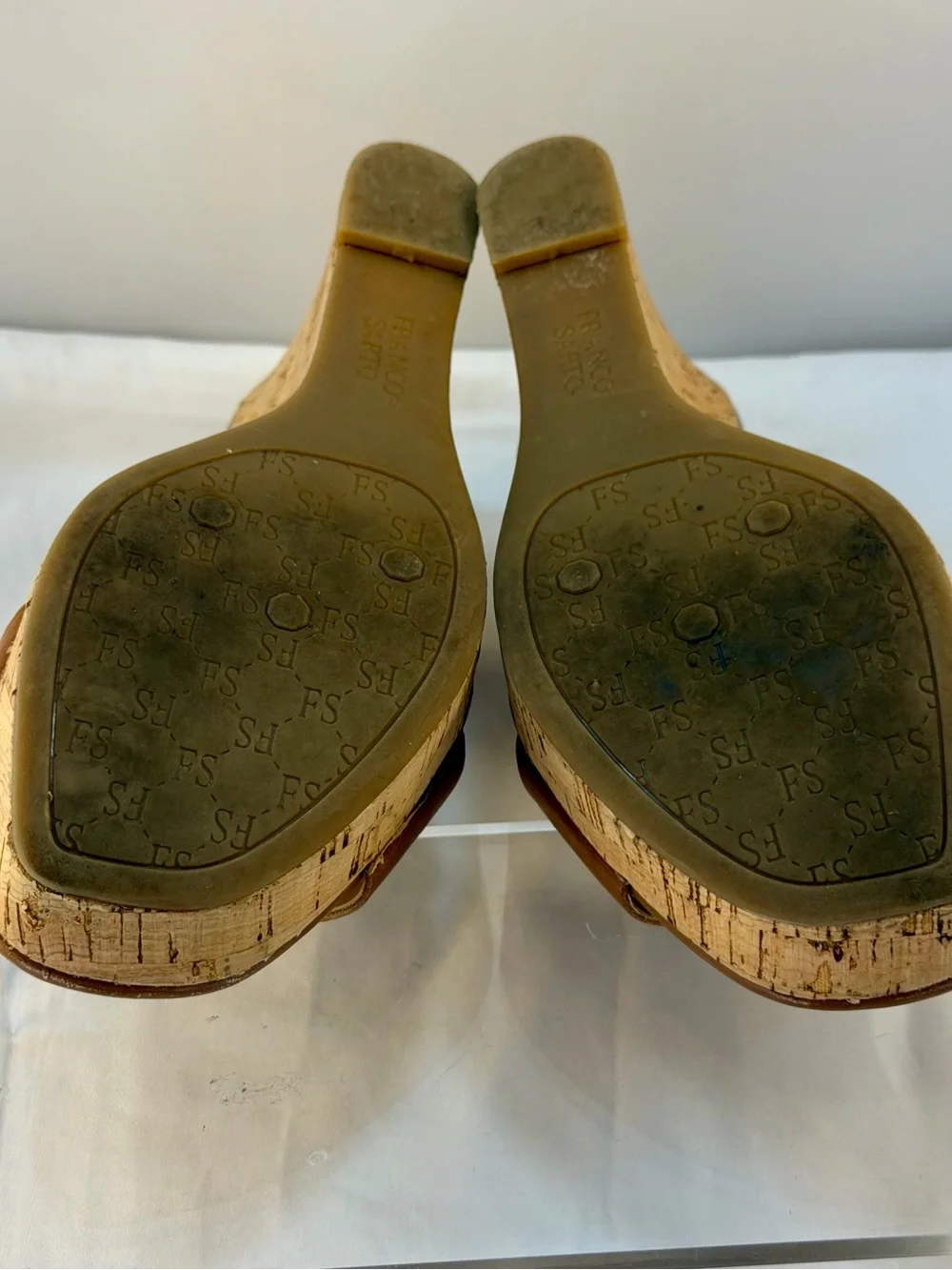 Franco Sarto Collette Brown Leather Cork Wedge Sandals